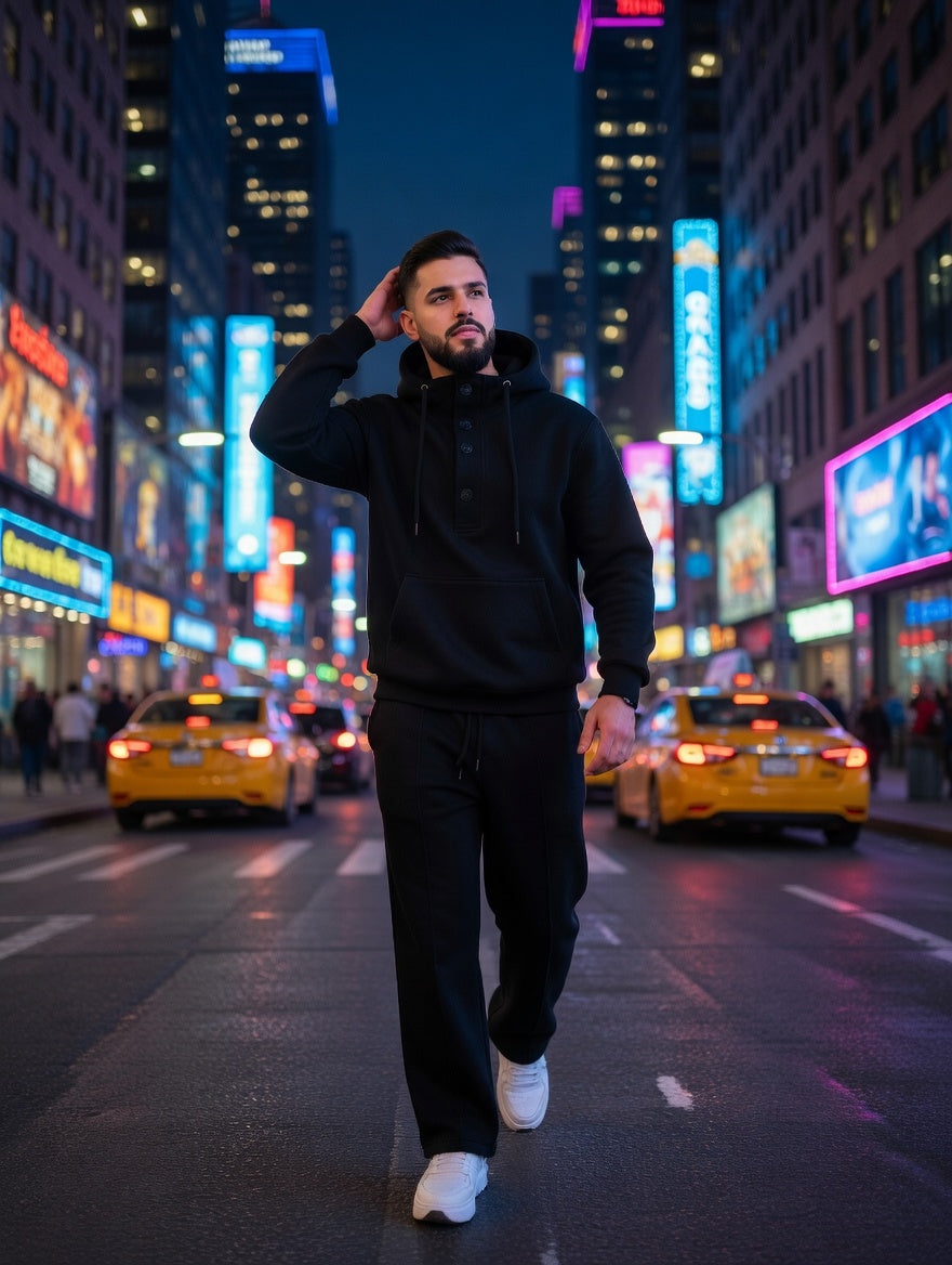 Men's Henley Hoodie Tracksuit Set