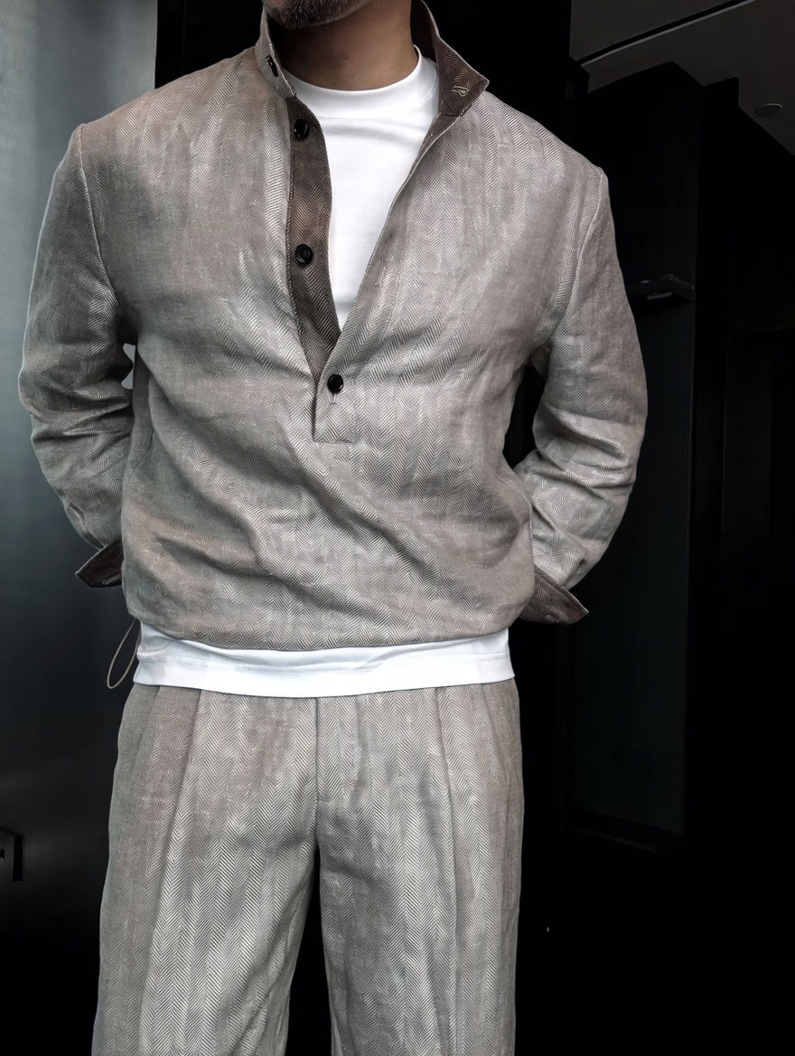 Premium Linen-Blend Henley Suit