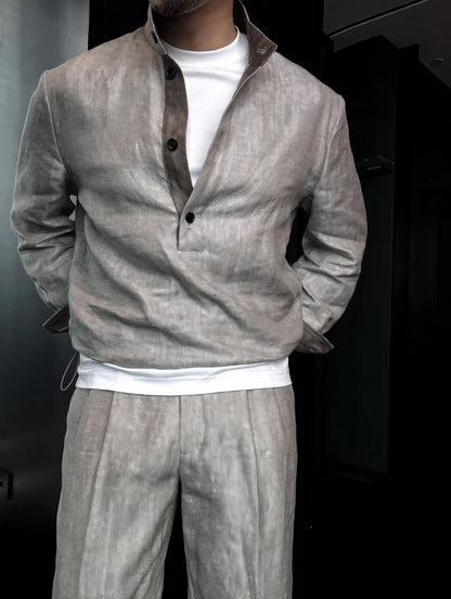 Premium Linen-Blend Henley Suit
