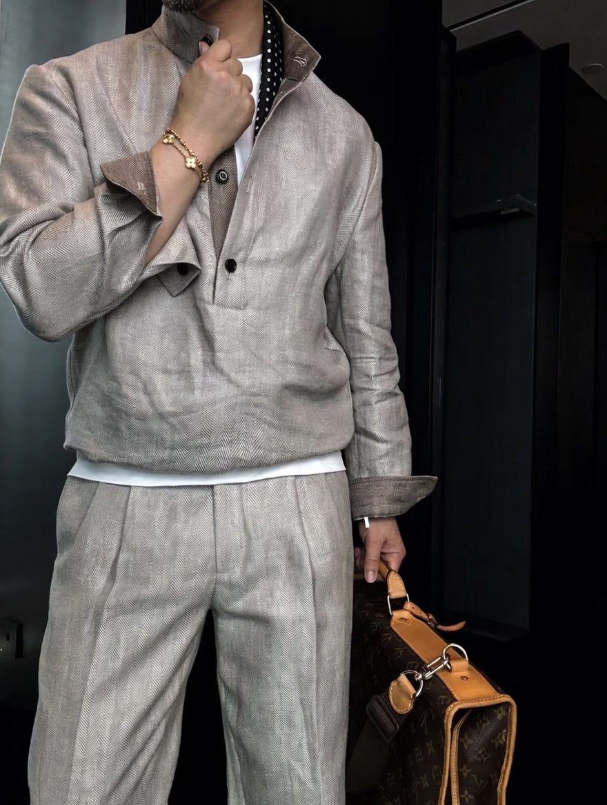 Premium Linen-Blend Henley Suit