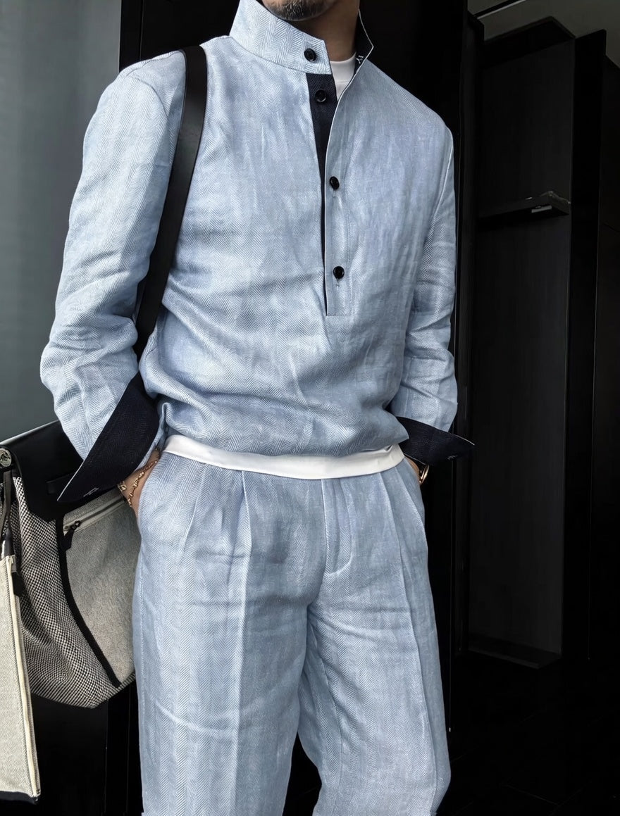 Premium Linen-Blend Henley Suit