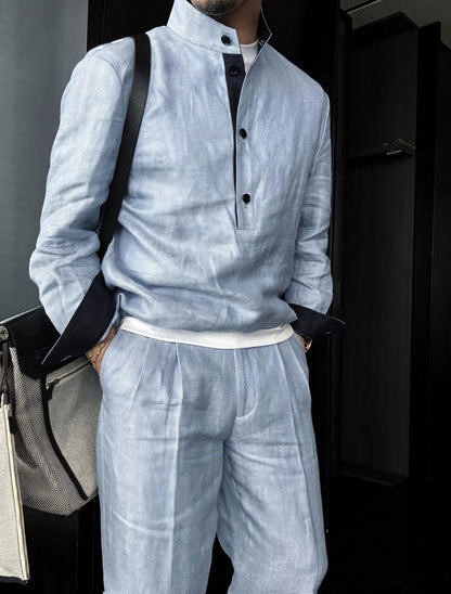 Premium Linen-Blend Henley Suit