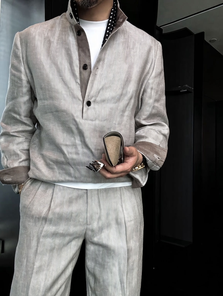Premium Linen-Blend Henley Suit
