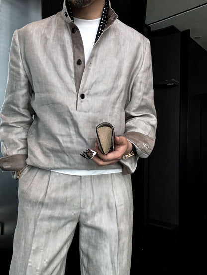 Premium Linen-Blend Henley Suit