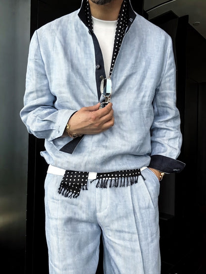 Premium Linen-Blend Henley Suit