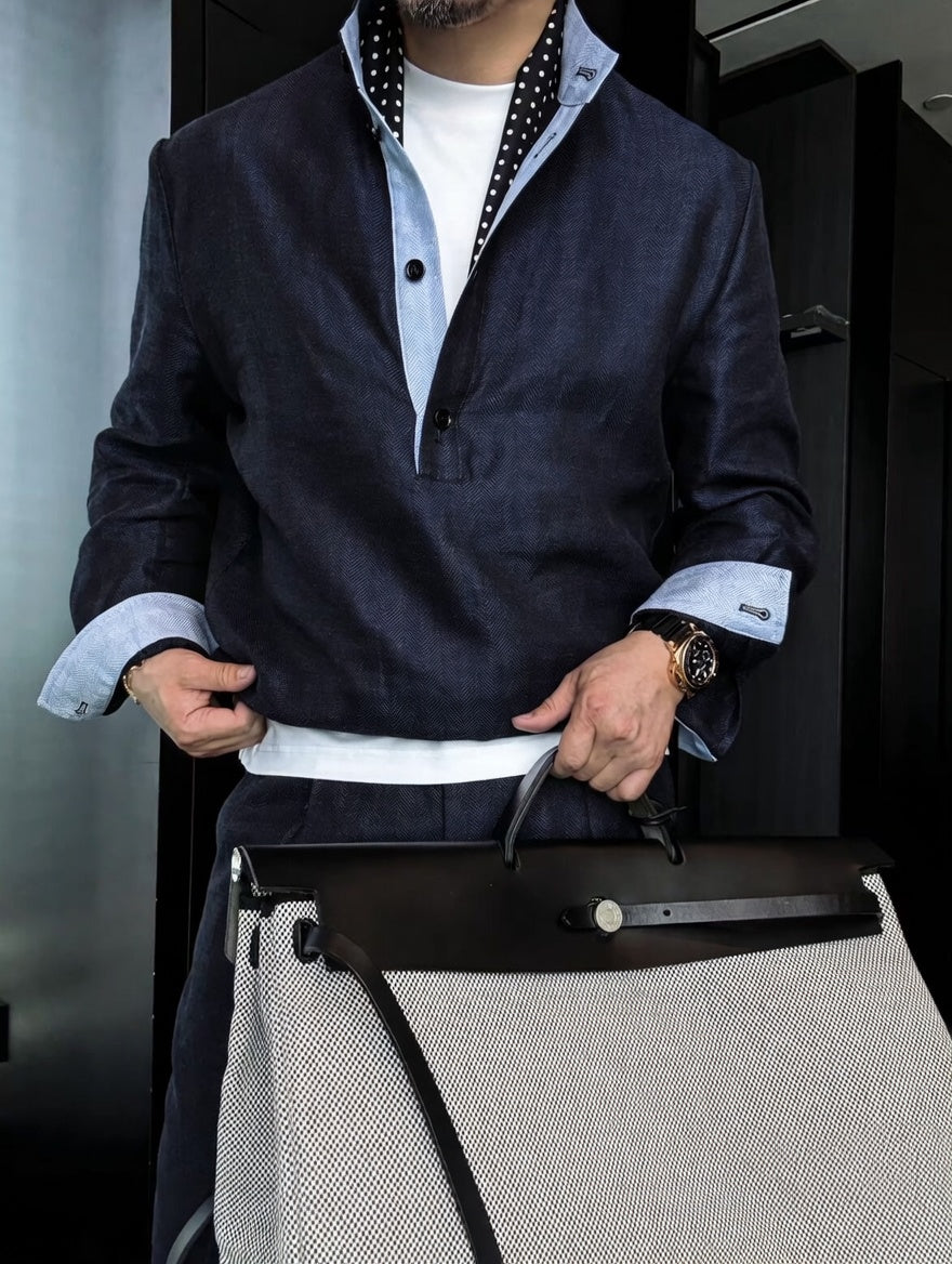 Premium Linen-Blend Henley Suit