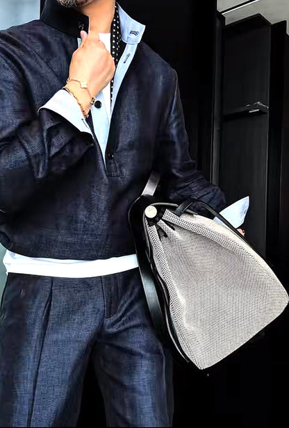 Premium Linen-Blend Henley Suit