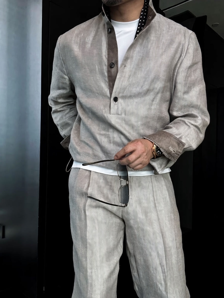 Premium Linen-Blend Henley Suit
