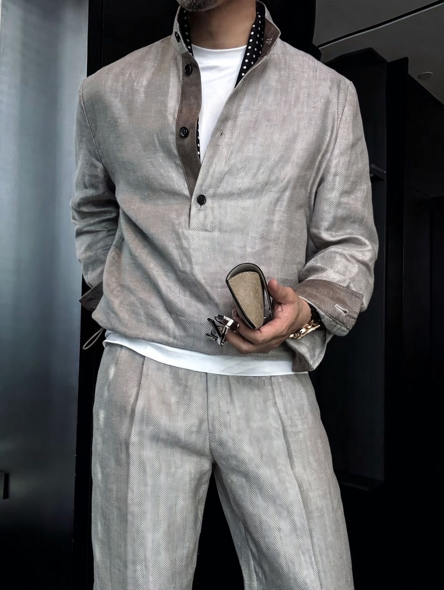Premium Linen-Blend Henley Suit