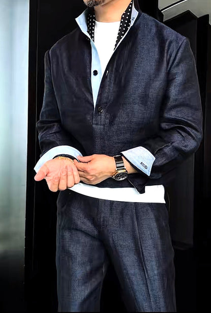 Premium Linen-Blend Henley Suit