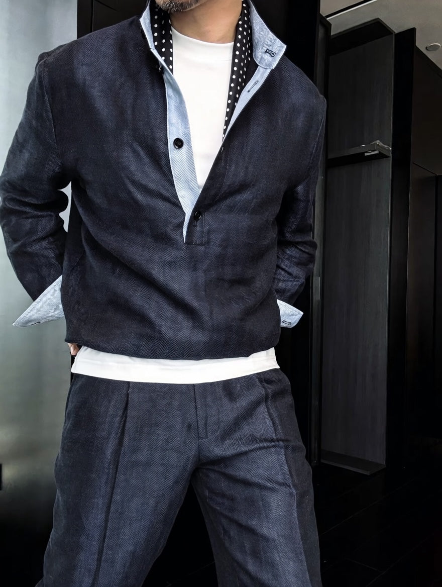Premium Linen-Blend Henley Suit