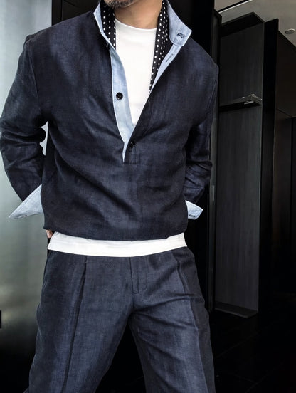 Premium Linen-Blend Henley Suit