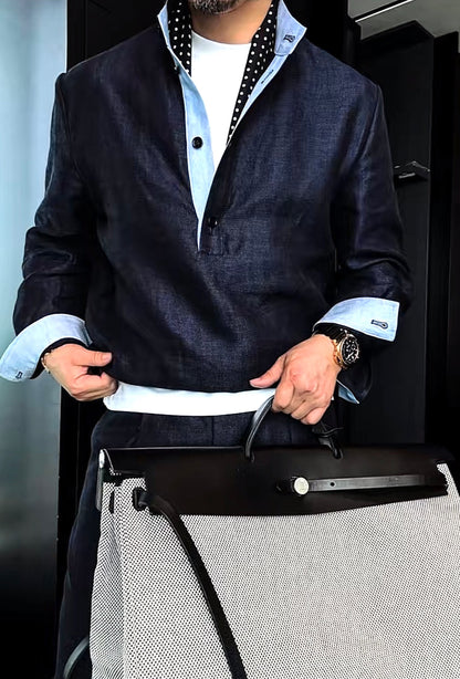 Premium Linen-Blend Henley Suit