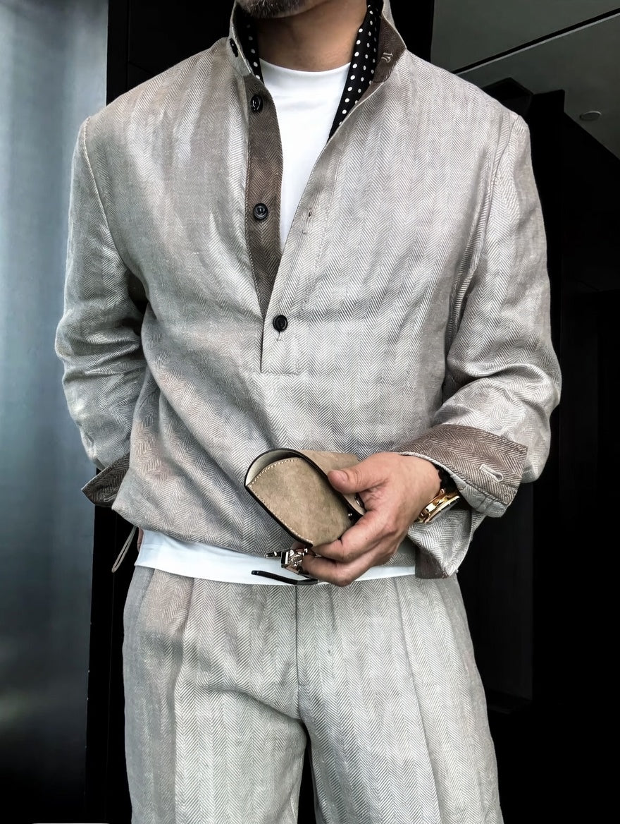 Premium Linen-Blend Henley Suit