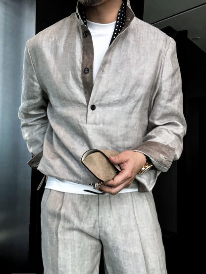 Premium Linen-Blend Henley Suit