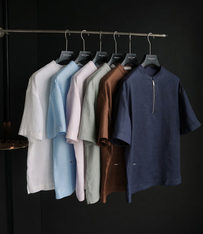 Luxury Premium Linen 2-Piece Summer Set | Mandarin Collar Short Sleeve Shirt & Breathable Shorts for Men