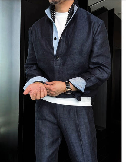 Premium Linen-Blend Henley Suit