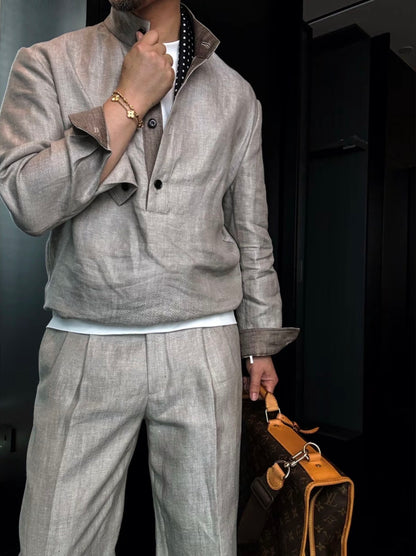 Premium Linen-Blend Henley Suit