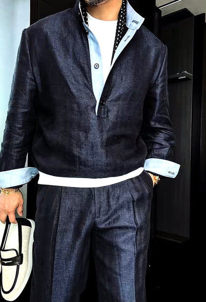 Premium Linen-Blend Henley Suit