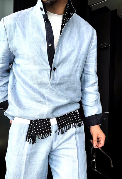 Premium Linen-Blend Henley Suit