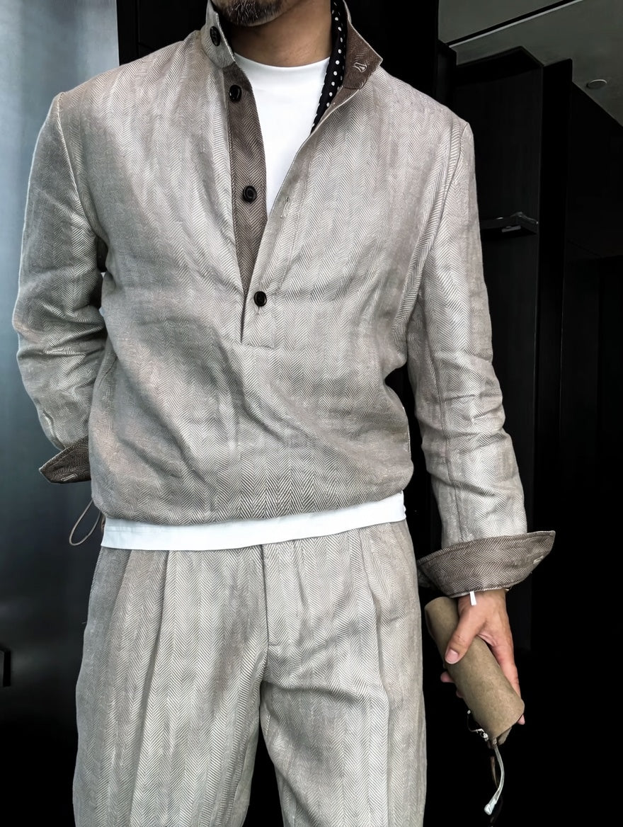 Premium Linen-Blend Henley Suit