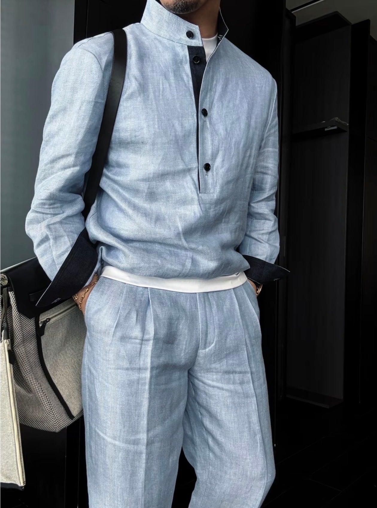 Premium Linen-Blend Henley Suit