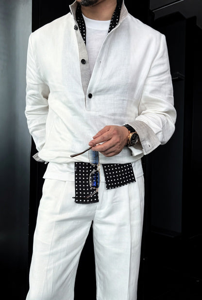 Premium Linen-Blend Henley Suit