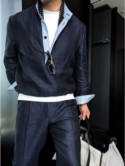 Premium Linen-Blend Henley Suit