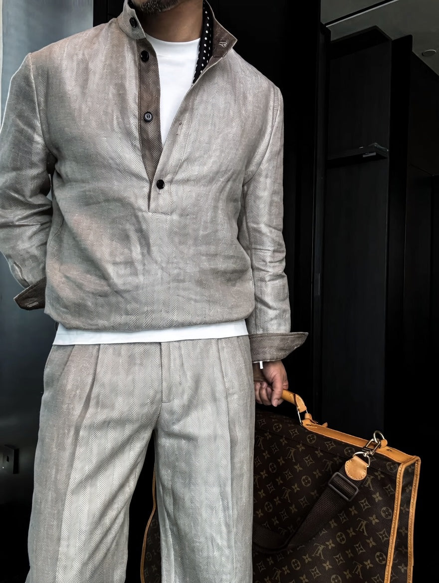 Premium Linen-Blend Henley Suit