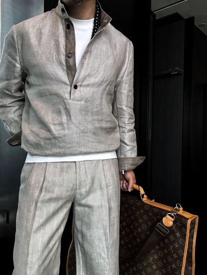 Premium Linen-Blend Henley Suit
