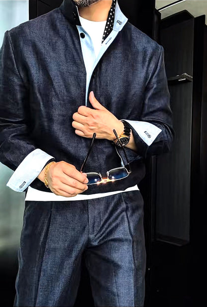 Premium Linen-Blend Henley Suit