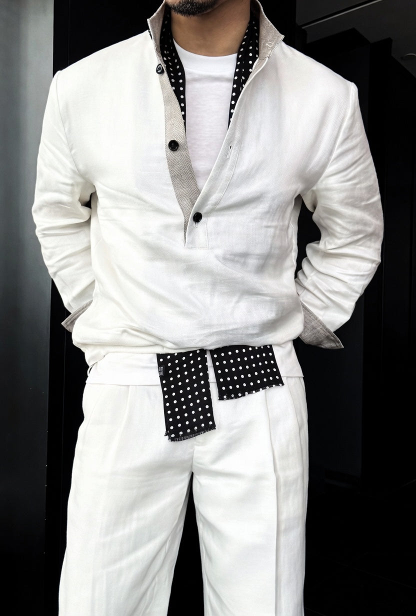 Premium Linen-Blend Henley Suit