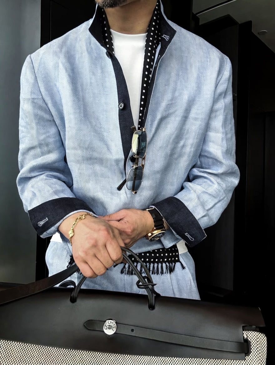 Premium Linen-Blend Henley Suit