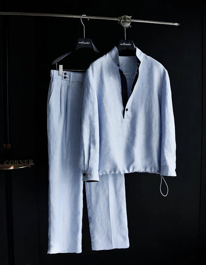 Premium Linen-Blend Henley Suit