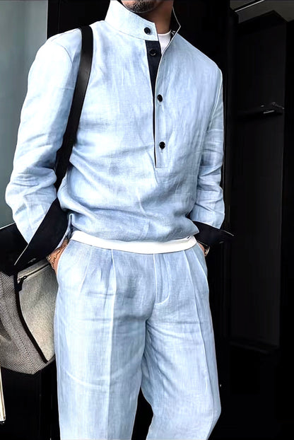 Premium Linen-Blend Henley Suit