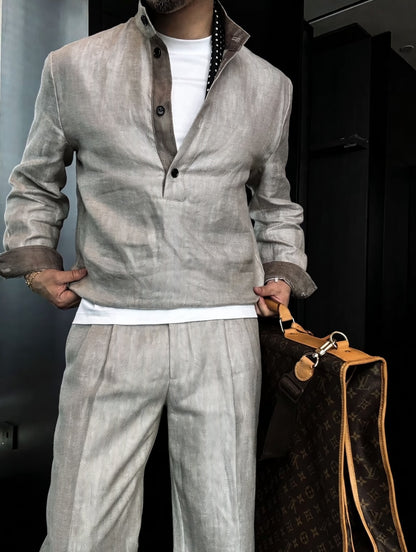 Premium Linen-Blend Henley Suit