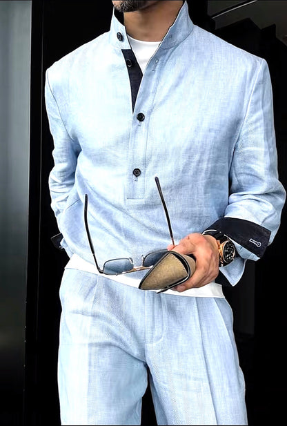 Premium Linen-Blend Henley Suit