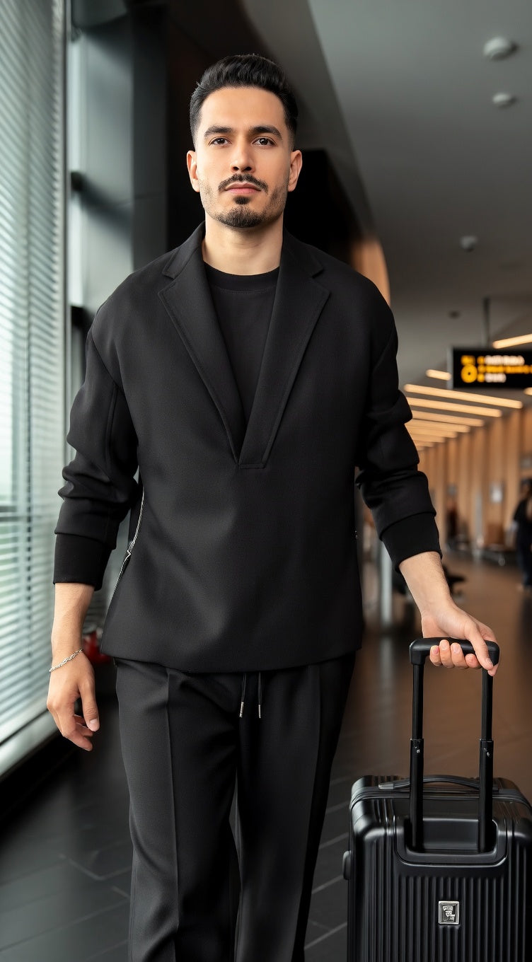 Polished Style, Effortless Comfort — V-Neck Knit Blazer Set