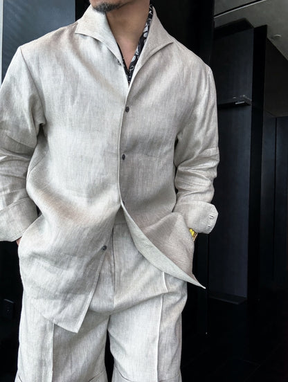 Men's Summer Linen Mandarin Collar Blazer & Shorts Set