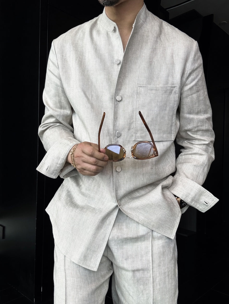 Premium Linen Mandarin Collar 2-Piece Suit | Old Money Style Breathable Set for Men
