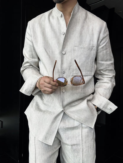 Premium Linen Mandarin Collar 2-Piece Suit | Old Money Style Breathable Set for Men
