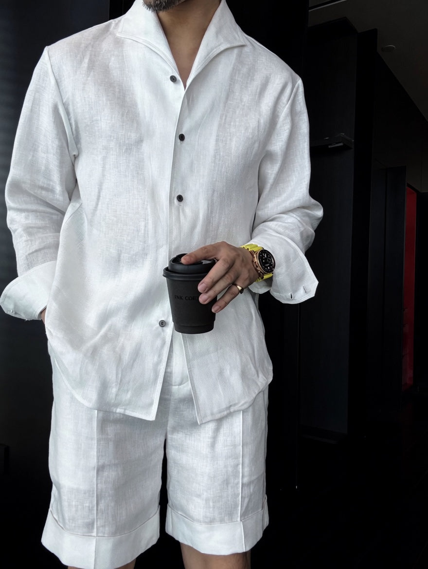 Men's Summer Linen Mandarin Collar Blazer & Shorts Set