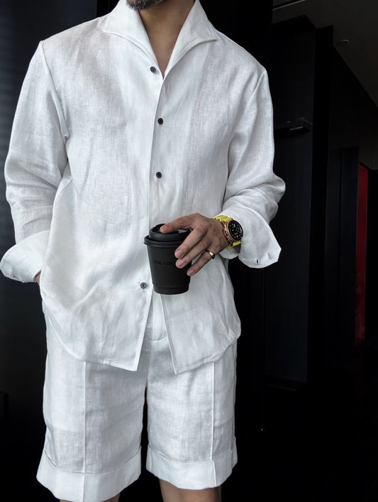 Men's Summer Linen Mandarin Collar Blazer & Shorts Set