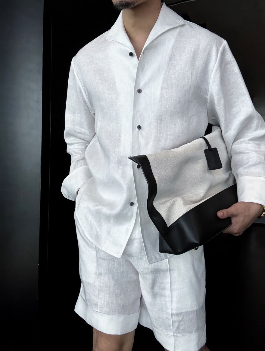 Men's Summer Linen Mandarin Collar Blazer & Shorts Set