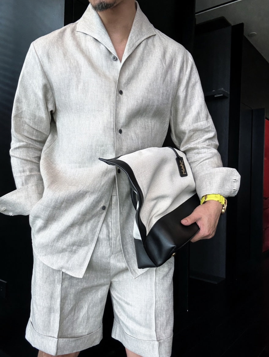 Men's Summer Linen Mandarin Collar Blazer & Shorts Set