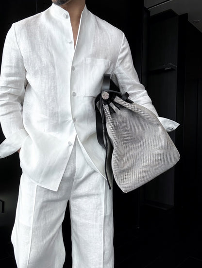 Premium Linen Mandarin Collar 2-Piece Suit | Old Money Style Breathable Set for Men