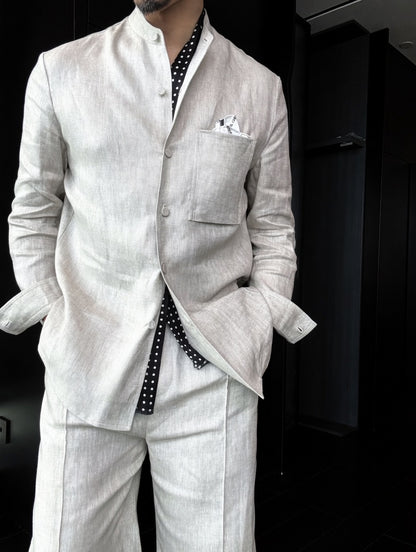 Premium Linen Mandarin Collar 2-Piece Suit | Old Money Style Breathable Set for Men