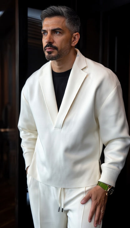 Polished Style, Effortless Comfort — V-Neck Knit Blazer Set