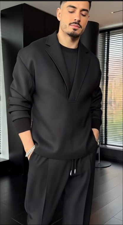 Polished Style, Effortless Comfort — V-Neck Knit Blazer Set