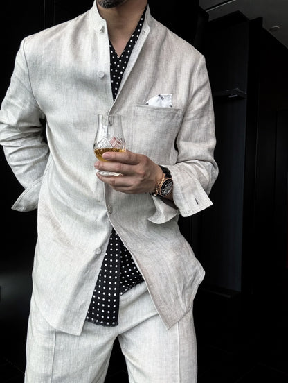 Premium Linen Mandarin Collar 2-Piece Suit | Old Money Style Breathable Set for Men